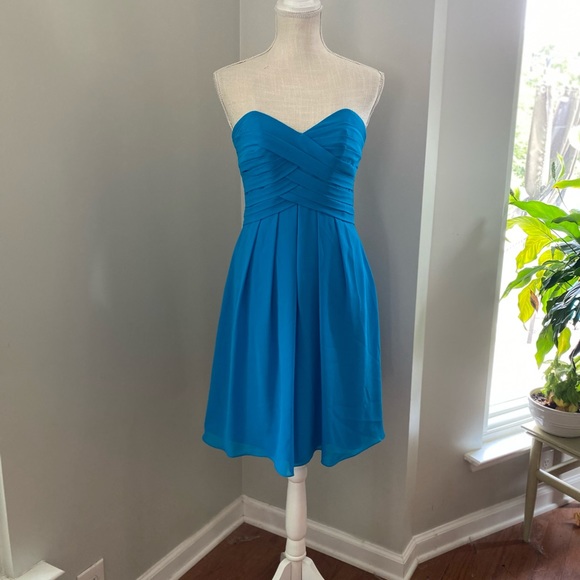 EUC Sorella Vita Lapis Blue Chiffon Strapless Mini - Picture 6 of 8